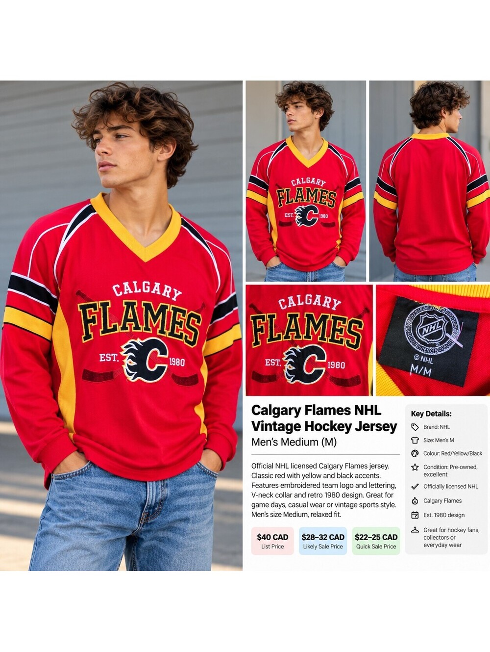 Calgary Flames NHL Men’s M Red Hockey Jersey Style Vintage Sports Streetwear
